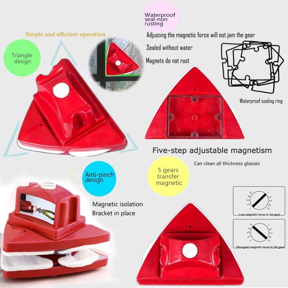 Outside Magnetic Window Cleaner, Double-Sided Brush Glass Wiper Cleaning Tools, - Picture 8 of 15